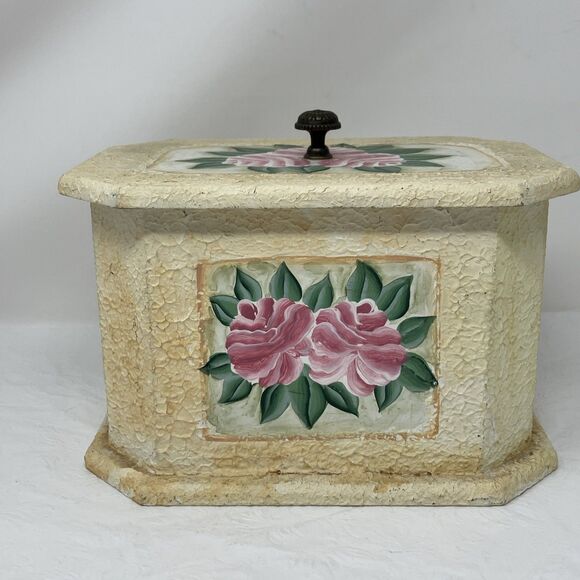 VTG Victorian Style Rose Shabby Chic Wooden Trinket Box Chest Cottagecore Granny - Picture 6 of 12